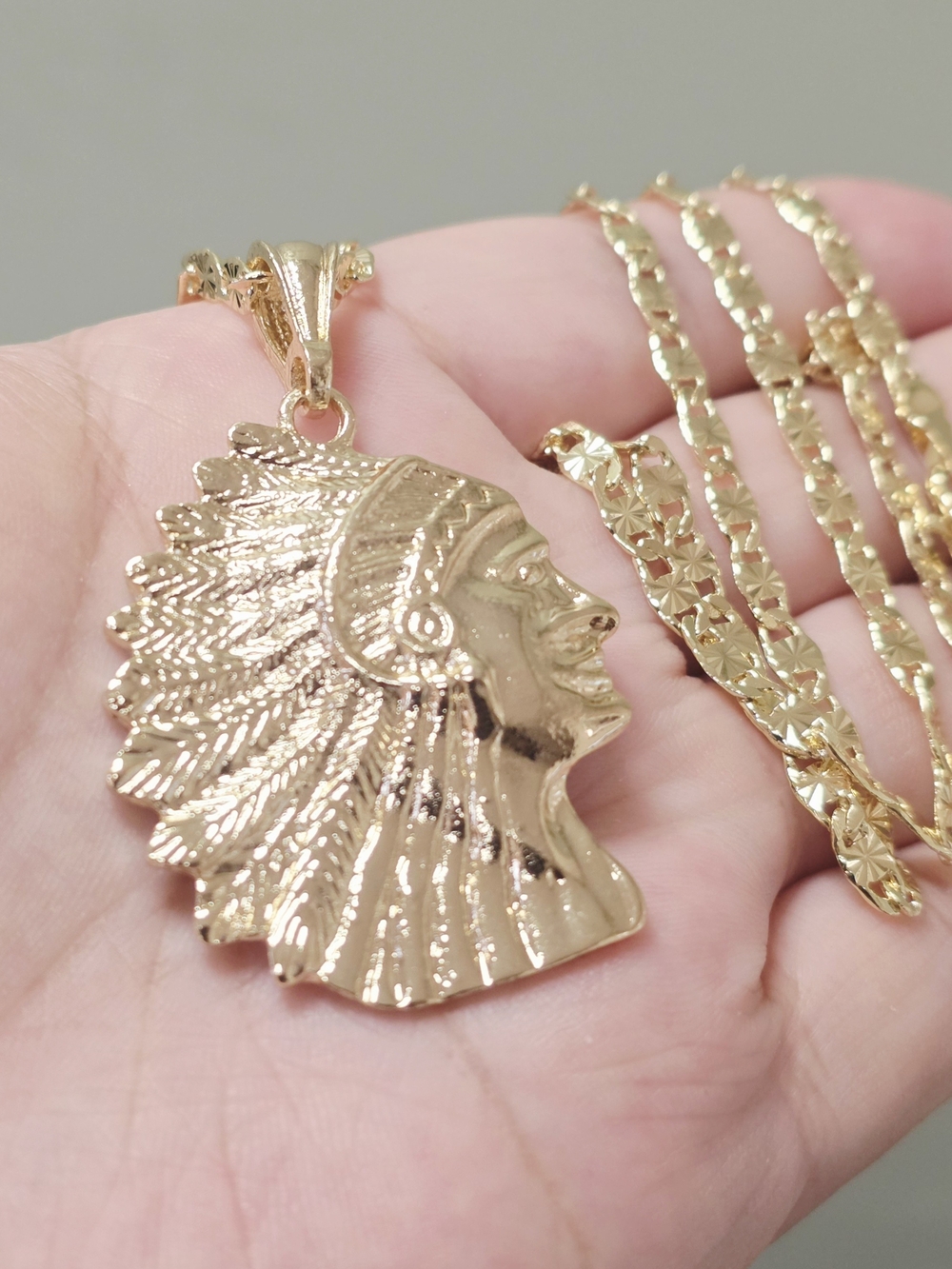 18k Gold Plated Native Chief Pendant Necklace for Men
